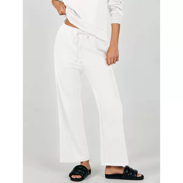 imageANRABESS Womens Two Piece Outfits Matching Sets Long Sleeve Crop Pullover Top and Wide Leg Pants Tracksuit Lounge SetWhite