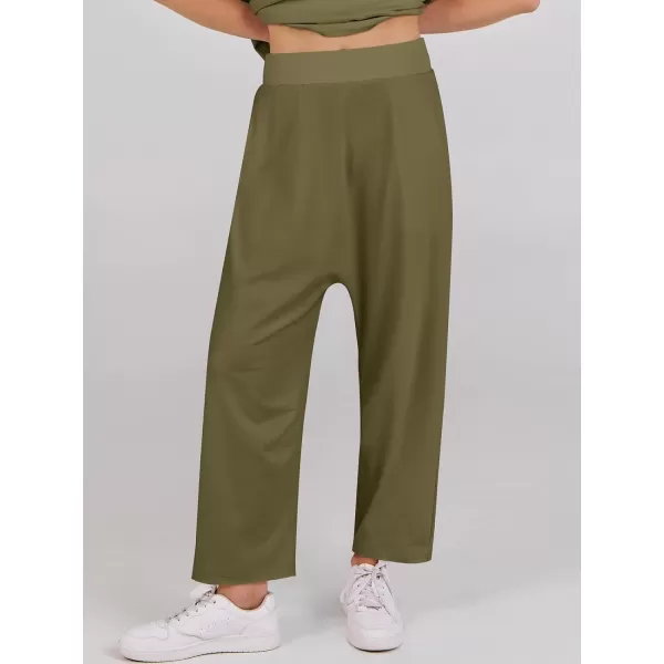 imageANRABESS Womens Two Piece Outfits Sleeveless Top  Harem Cropped Pants Matching Lounge Summer Sets 2024 Fashion ClothesArmy Green