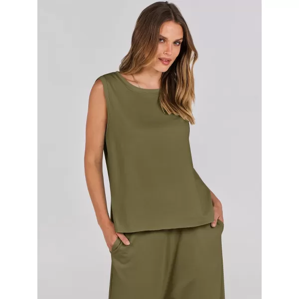 imageANRABESS Womens Two Piece Outfits Sleeveless Top  Harem Cropped Pants Matching Lounge Summer Sets 2024 Fashion ClothesArmy Green