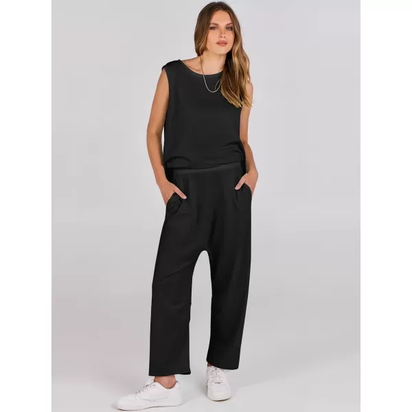 imageANRABESS Womens Two Piece Outfits Sleeveless Top  Harem Cropped Pants Matching Lounge Summer Sets 2024 Fashion ClothesBlack