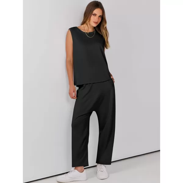 imageANRABESS Womens Two Piece Outfits Sleeveless Top  Harem Cropped Pants Matching Lounge Summer Sets 2024 Fashion ClothesBlack
