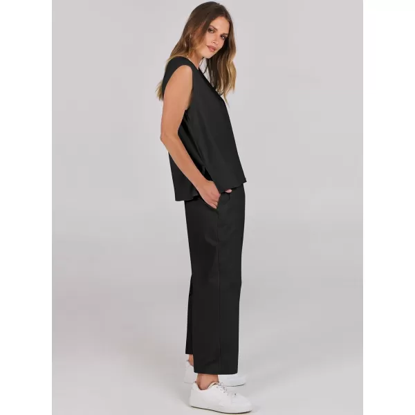 imageANRABESS Womens Two Piece Outfits Sleeveless Top  Harem Cropped Pants Matching Lounge Summer Sets 2024 Fashion ClothesBlack
