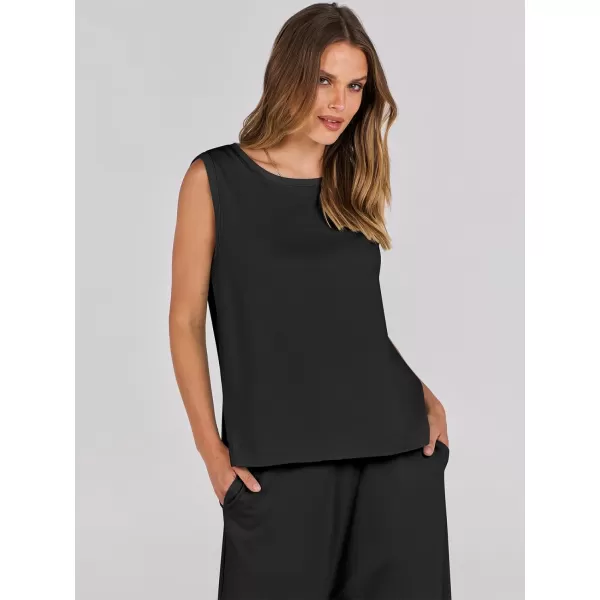 imageANRABESS Womens Two Piece Outfits Sleeveless Top  Harem Cropped Pants Matching Lounge Summer Sets 2024 Fashion ClothesBlack