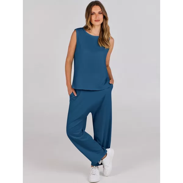 imageANRABESS Womens Two Piece Outfits Sleeveless Top  Harem Cropped Pants Matching Lounge Summer Sets 2024 Fashion ClothesDeep Blue