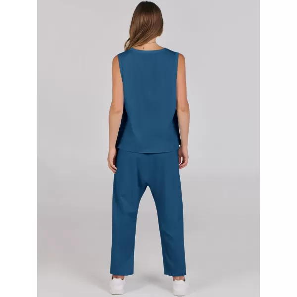 imageANRABESS Womens Two Piece Outfits Sleeveless Top  Harem Cropped Pants Matching Lounge Summer Sets 2024 Fashion ClothesDeep Blue