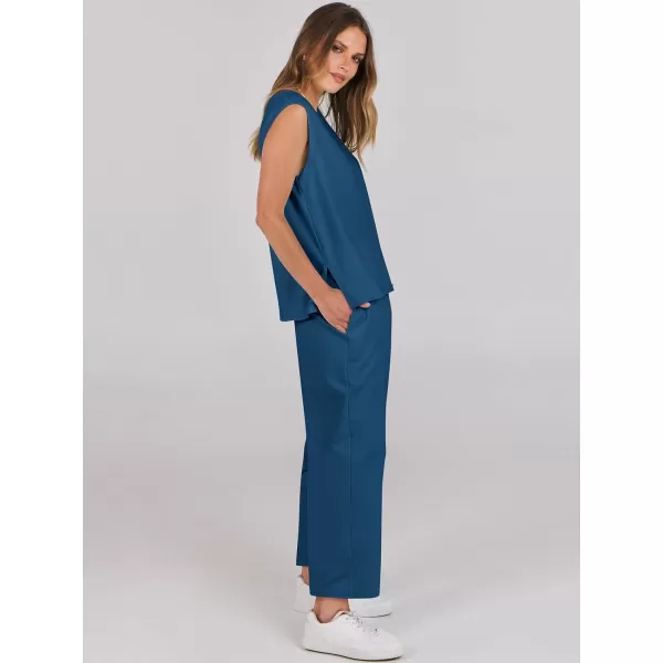 imageANRABESS Womens Two Piece Outfits Sleeveless Top  Harem Cropped Pants Matching Lounge Summer Sets 2024 Fashion ClothesDeep Blue