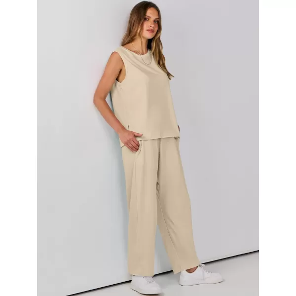 imageANRABESS Womens Two Piece Outfits Sleeveless Top  Harem Cropped Pants Matching Lounge Summer Sets 2024 Fashion ClothesKhaki