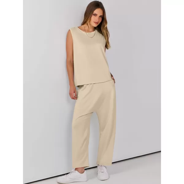 imageANRABESS Womens Two Piece Outfits Sleeveless Top  Harem Cropped Pants Matching Lounge Summer Sets 2024 Fashion ClothesKhaki