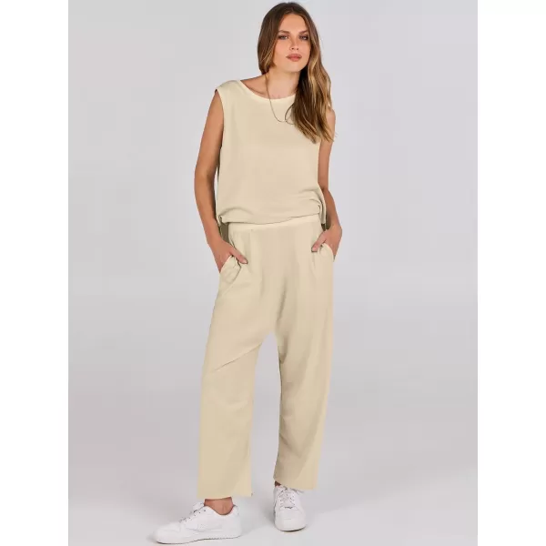 imageANRABESS Womens Two Piece Outfits Sleeveless Top  Harem Cropped Pants Matching Lounge Summer Sets 2024 Fashion ClothesKhaki