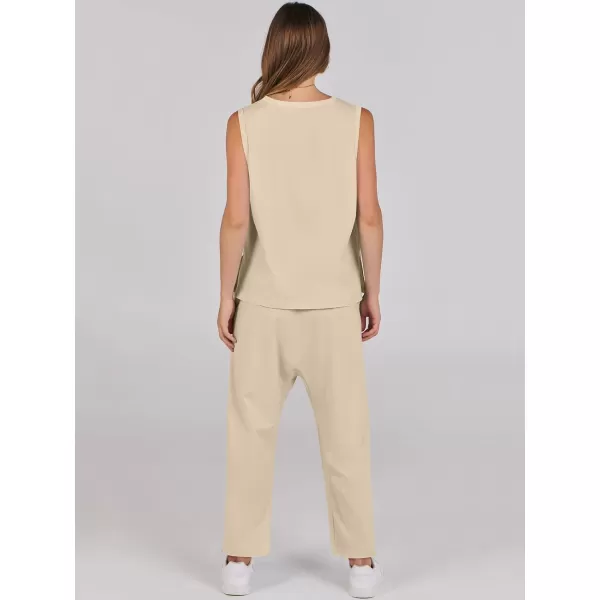 imageANRABESS Womens Two Piece Outfits Sleeveless Top  Harem Cropped Pants Matching Lounge Summer Sets 2024 Fashion ClothesKhaki