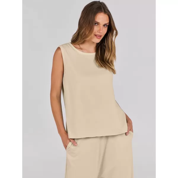imageANRABESS Womens Two Piece Outfits Sleeveless Top  Harem Cropped Pants Matching Lounge Summer Sets 2024 Fashion ClothesKhaki