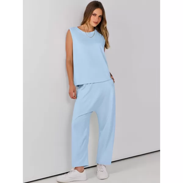 imageANRABESS Womens Two Piece Outfits Sleeveless Top  Harem Cropped Pants Matching Lounge Summer Sets 2024 Fashion ClothesLight Blue