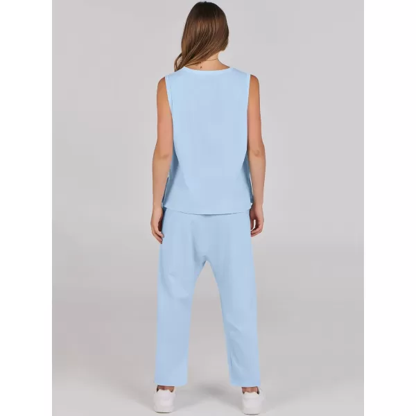 imageANRABESS Womens Two Piece Outfits Sleeveless Top  Harem Cropped Pants Matching Lounge Summer Sets 2024 Fashion ClothesLight Blue