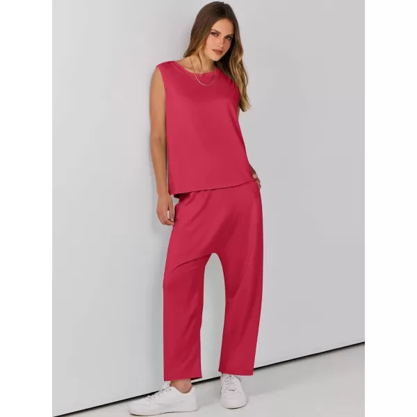imageANRABESS Womens Two Piece Outfits Sleeveless Top  Harem Cropped Pants Matching Lounge Summer Sets 2024 Fashion ClothesRed