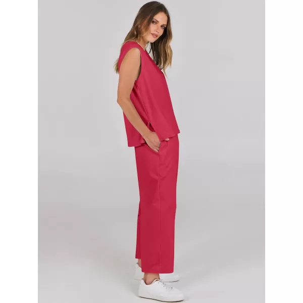 imageANRABESS Womens Two Piece Outfits Sleeveless Top  Harem Cropped Pants Matching Lounge Summer Sets 2024 Fashion ClothesRed