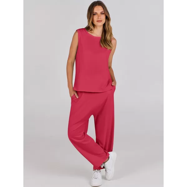 imageANRABESS Womens Two Piece Outfits Sleeveless Top  Harem Cropped Pants Matching Lounge Summer Sets 2024 Fashion ClothesRed