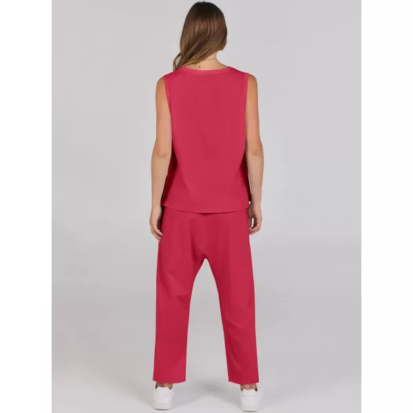 imageANRABESS Womens Two Piece Outfits Sleeveless Top  Harem Cropped Pants Matching Lounge Summer Sets 2024 Fashion ClothesRed