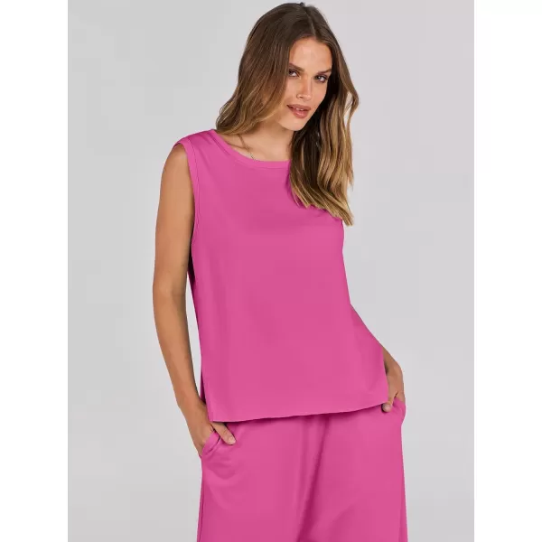 imageANRABESS Womens Two Piece Outfits Sleeveless Top  Harem Cropped Pants Matching Lounge Summer Sets 2024 Fashion ClothesRose Red