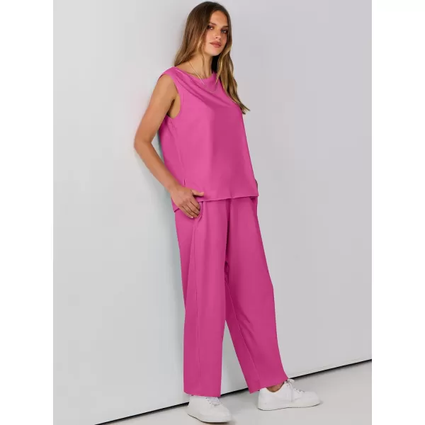 imageANRABESS Womens Two Piece Outfits Sleeveless Top  Harem Cropped Pants Matching Lounge Summer Sets 2024 Fashion ClothesRose Red