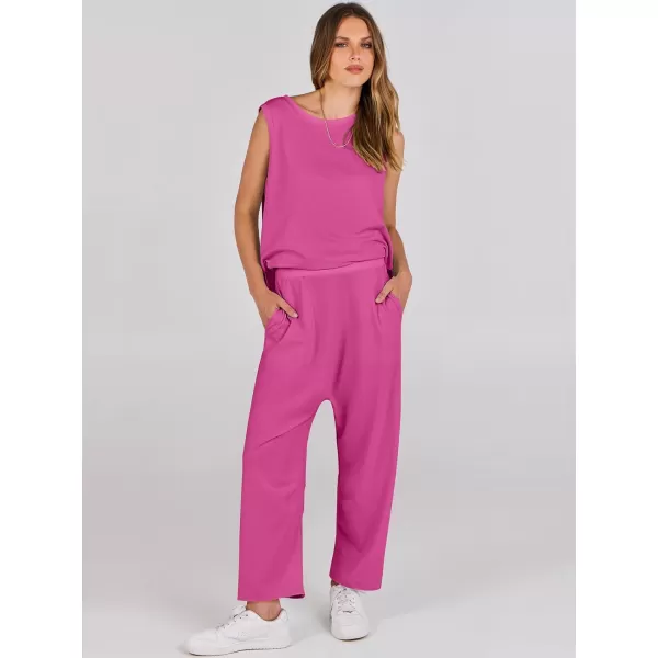 imageANRABESS Womens Two Piece Outfits Sleeveless Top  Harem Cropped Pants Matching Lounge Summer Sets 2024 Fashion ClothesRose Red