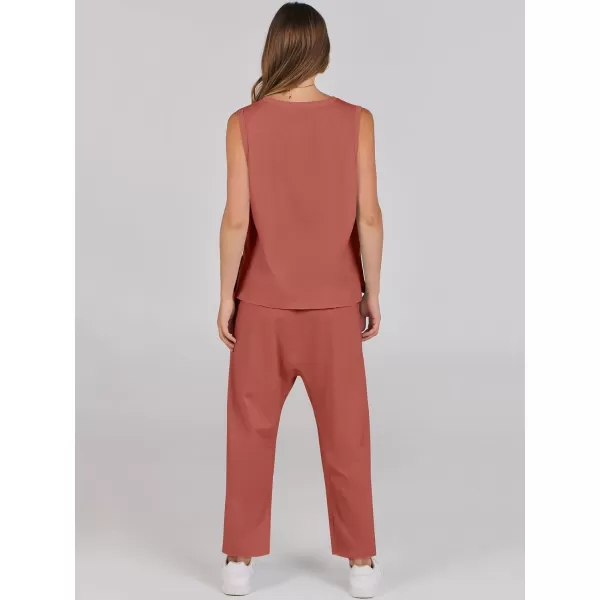 imageANRABESS Womens Two Piece Outfits Sleeveless Top  Harem Cropped Pants Matching Lounge Summer Sets 2024 Fashion ClothesRust
