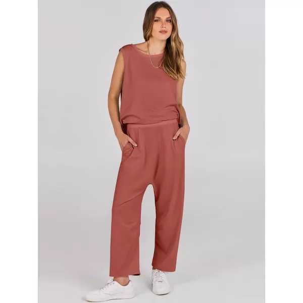 imageANRABESS Womens Two Piece Outfits Sleeveless Top  Harem Cropped Pants Matching Lounge Summer Sets 2024 Fashion ClothesRust