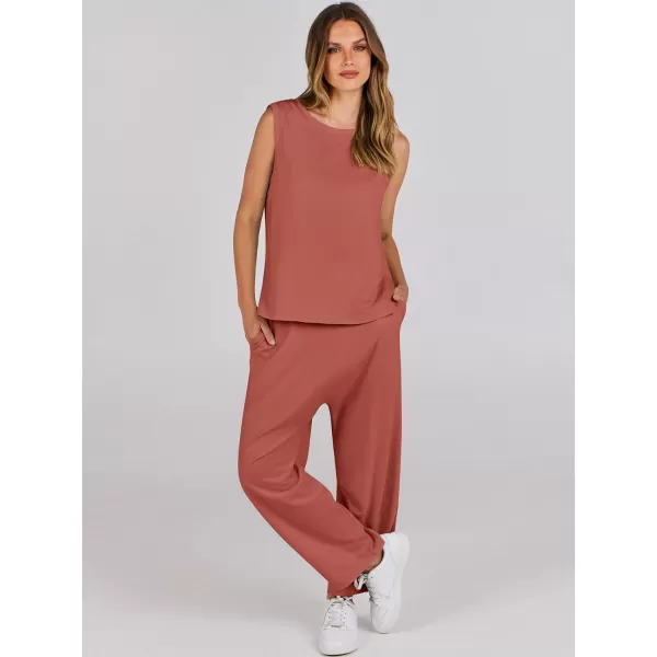 imageANRABESS Womens Two Piece Outfits Sleeveless Top  Harem Cropped Pants Matching Lounge Summer Sets 2024 Fashion ClothesRust