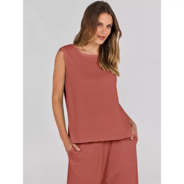 imageANRABESS Womens Two Piece Outfits Sleeveless Top  Harem Cropped Pants Matching Lounge Summer Sets 2024 Fashion ClothesRust