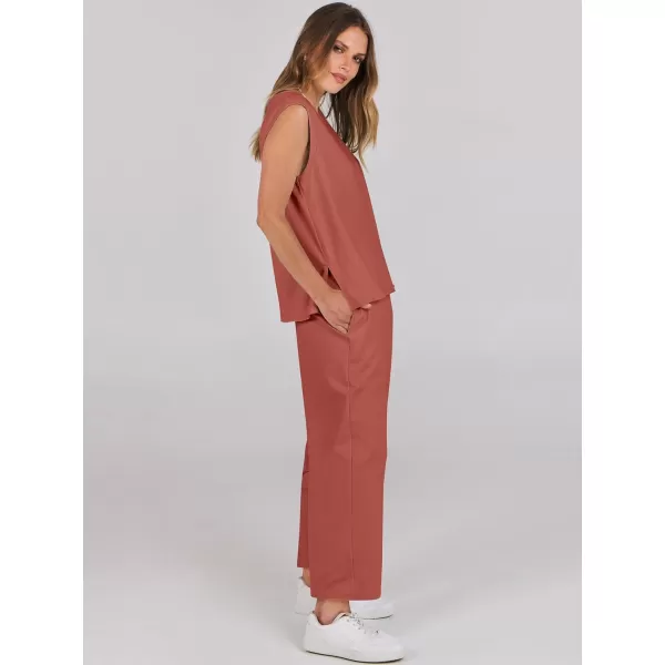 imageANRABESS Womens Two Piece Outfits Sleeveless Top  Harem Cropped Pants Matching Lounge Summer Sets 2024 Fashion ClothesRust