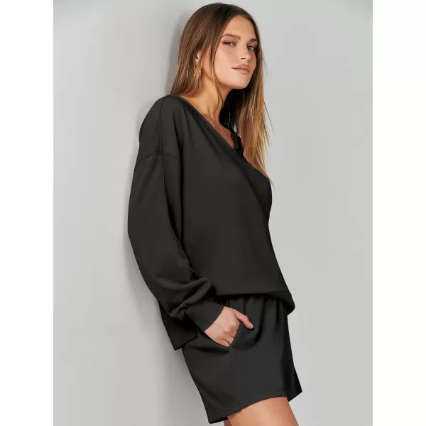 imageANRABESS Womens Two Piece Outfits Sweat Lounge Short Set Long Sleeve Gym Sweatsuit Tracksuit 2024 Spring ClothesBlack