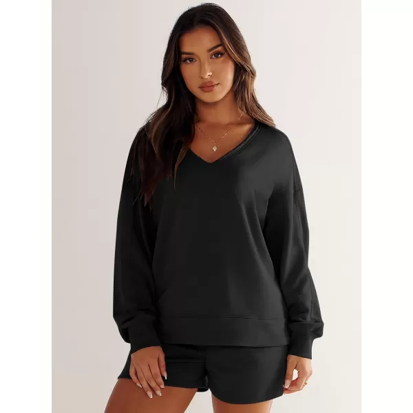 imageANRABESS Womens Two Piece Outfits Sweat Lounge Short Set Long Sleeve Gym Sweatsuit Tracksuit 2024 Spring ClothesBlack