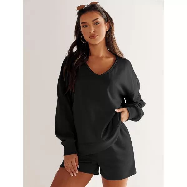 imageANRABESS Womens Two Piece Outfits Sweat Lounge Short Set Long Sleeve Gym Sweatsuit Tracksuit 2024 Spring ClothesBlack