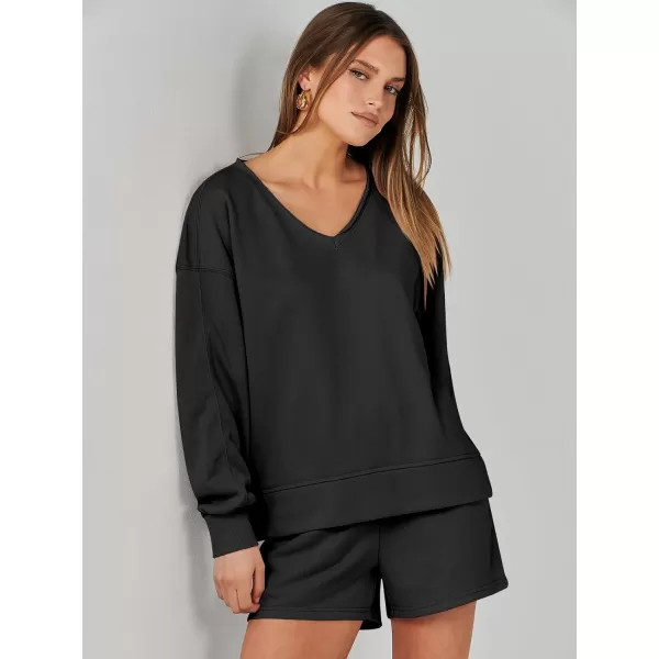 imageANRABESS Womens Two Piece Outfits Sweat Lounge Short Set Long Sleeve Gym Sweatsuit Tracksuit 2024 Spring ClothesBlack