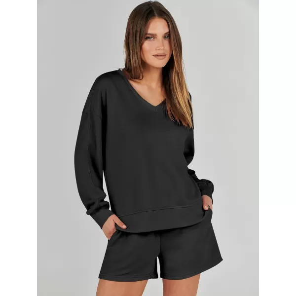imageANRABESS Womens Two Piece Outfits Sweat Lounge Short Set Long Sleeve Gym Sweatsuit Tracksuit 2024 Spring ClothesBlack