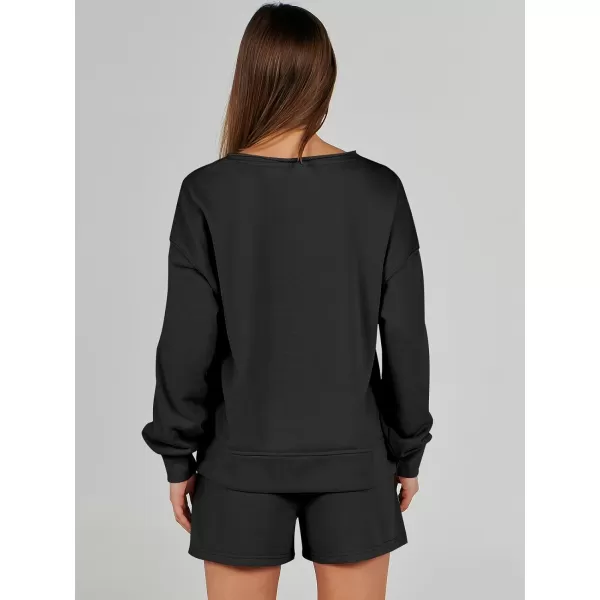 imageANRABESS Womens Two Piece Outfits Sweat Lounge Short Set Long Sleeve Gym Sweatsuit Tracksuit 2024 Spring ClothesBlack