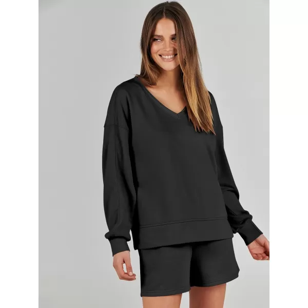 imageANRABESS Womens Two Piece Outfits Sweat Lounge Short Set Long Sleeve Gym Sweatsuit Tracksuit 2024 Spring ClothesBlack