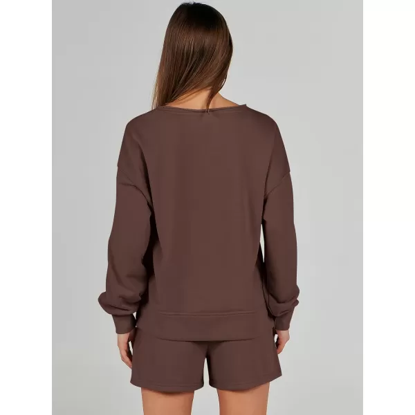 imageANRABESS Womens Two Piece Outfits Sweat Lounge Short Set Long Sleeve Gym Sweatsuit Tracksuit 2024 Spring ClothesBrown