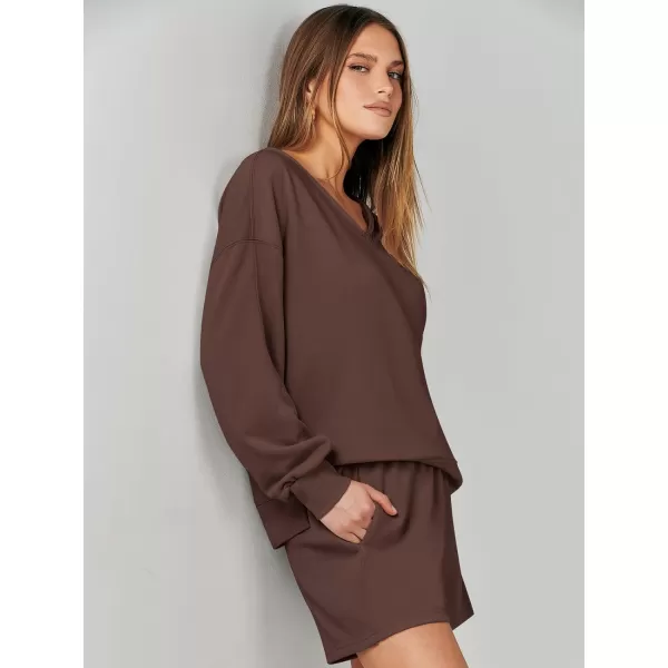 imageANRABESS Womens Two Piece Outfits Sweat Lounge Short Set Long Sleeve Gym Sweatsuit Tracksuit 2024 Spring ClothesBrown