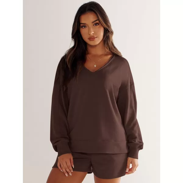 imageANRABESS Womens Two Piece Outfits Sweat Lounge Short Set Long Sleeve Gym Sweatsuit Tracksuit 2024 Spring ClothesBrown