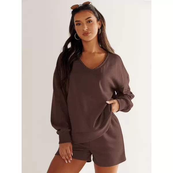 imageANRABESS Womens Two Piece Outfits Sweat Lounge Short Set Long Sleeve Gym Sweatsuit Tracksuit 2024 Spring ClothesBrown
