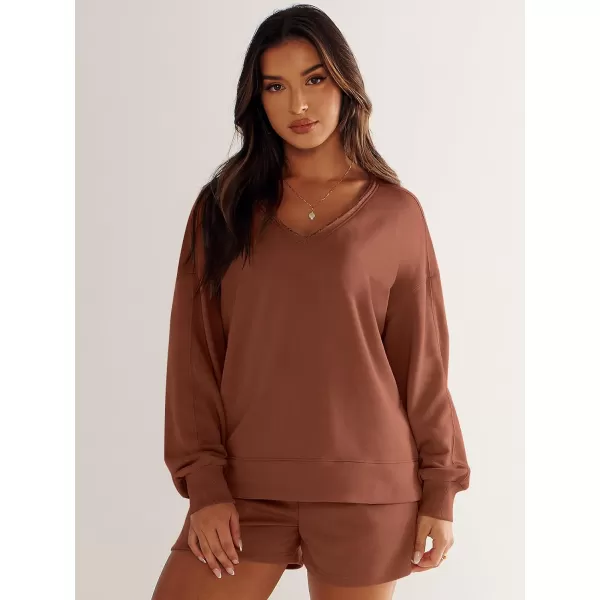 imageANRABESS Womens Two Piece Outfits Sweat Lounge Short Set Long Sleeve Gym Sweatsuit Tracksuit 2024 Spring ClothesCaramel