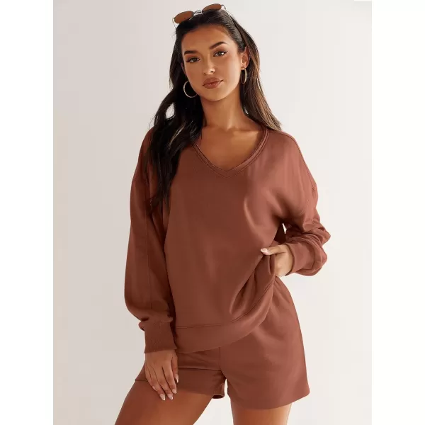 imageANRABESS Womens Two Piece Outfits Sweat Lounge Short Set Long Sleeve Gym Sweatsuit Tracksuit 2024 Spring ClothesCaramel
