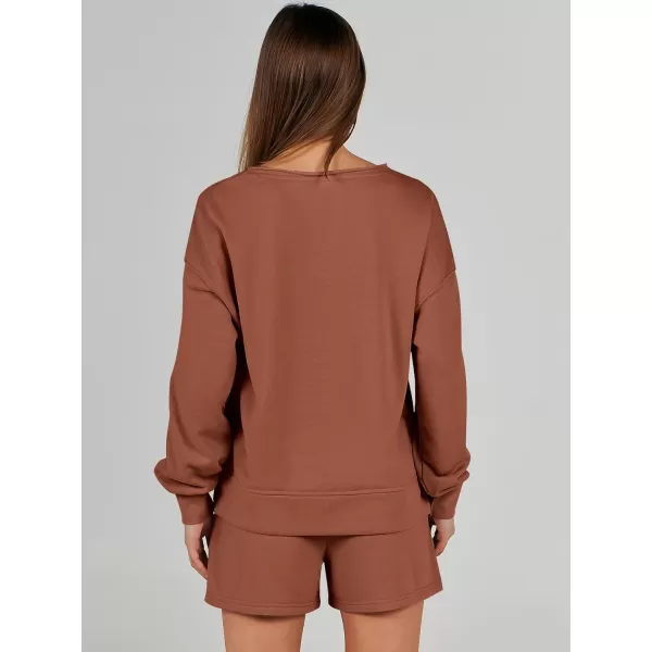 imageANRABESS Womens Two Piece Outfits Sweat Lounge Short Set Long Sleeve Gym Sweatsuit Tracksuit 2024 Spring ClothesCaramel