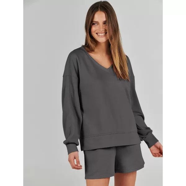 imageANRABESS Womens Two Piece Outfits Sweat Lounge Short Set Long Sleeve Gym Sweatsuit Tracksuit 2024 Spring ClothesDeep Gray