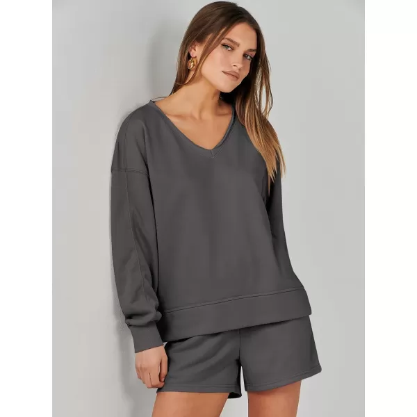 imageANRABESS Womens Two Piece Outfits Sweat Lounge Short Set Long Sleeve Gym Sweatsuit Tracksuit 2024 Spring ClothesDeep Gray
