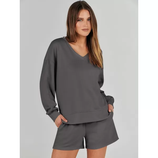 imageANRABESS Womens Two Piece Outfits Sweat Lounge Short Set Long Sleeve Gym Sweatsuit Tracksuit 2024 Spring ClothesDeep Gray