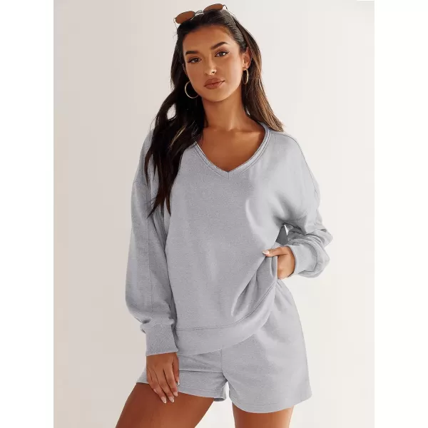 imageANRABESS Womens Two Piece Outfits Sweat Lounge Short Set Long Sleeve Gym Sweatsuit Tracksuit 2024 Spring ClothesGray