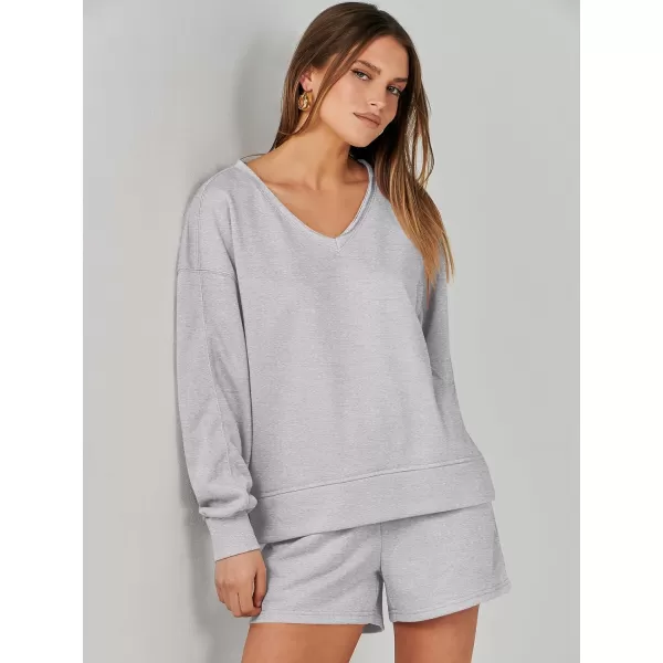 imageANRABESS Womens Two Piece Outfits Sweat Lounge Short Set Long Sleeve Gym Sweatsuit Tracksuit 2024 Spring ClothesGray