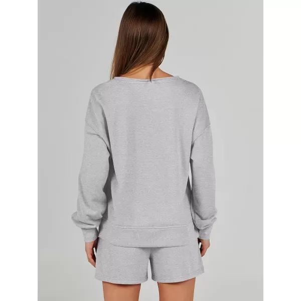 imageANRABESS Womens Two Piece Outfits Sweat Lounge Short Set Long Sleeve Gym Sweatsuit Tracksuit 2024 Spring ClothesGray