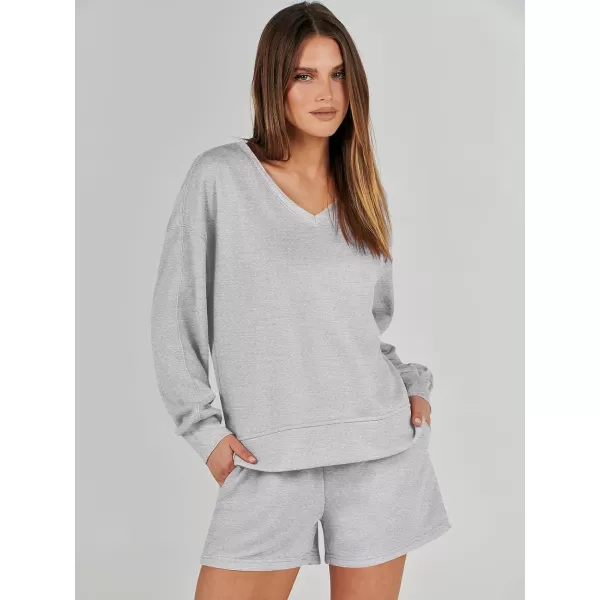 imageANRABESS Womens Two Piece Outfits Sweat Lounge Short Set Long Sleeve Gym Sweatsuit Tracksuit 2024 Spring ClothesGray
